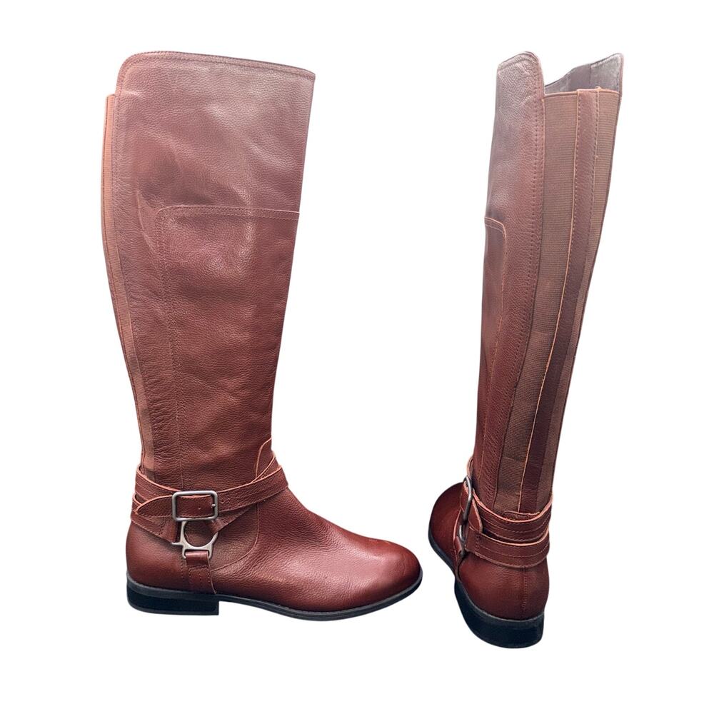 Marc Fisher Brown Leather Riding Boots Knee High Buckle Women’s 8M